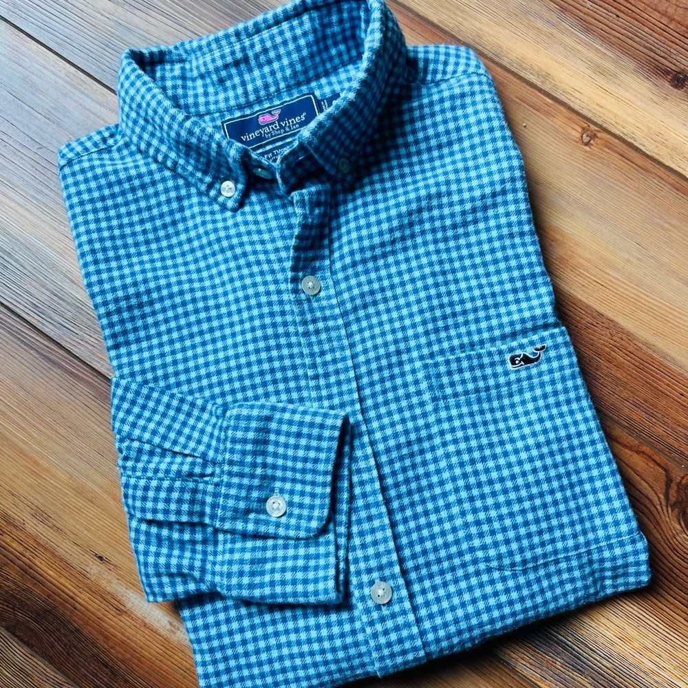 Vineyard Vines Men's Teal Gingham Button Down Shirt